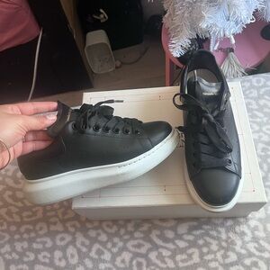 Alexander McQueen Black Leather Sneakers with White Platform